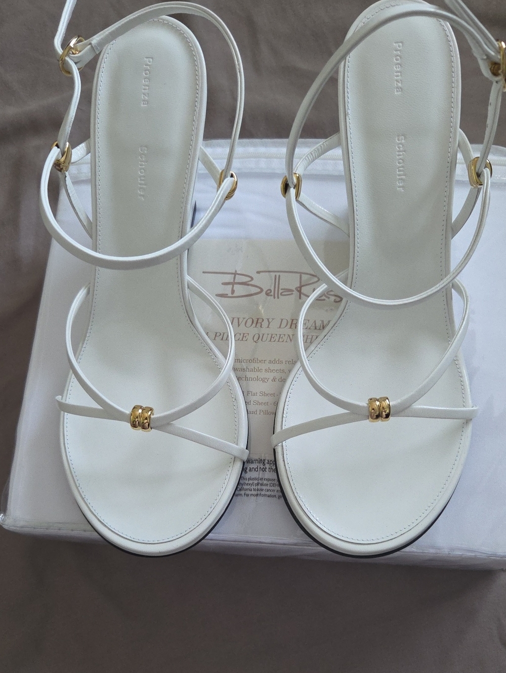 Proenza Schouler Ivory-White Strappy Sandals with Gold Rings
